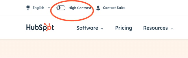 تصویر تغییر رنگ کانتراست سایت hubspot